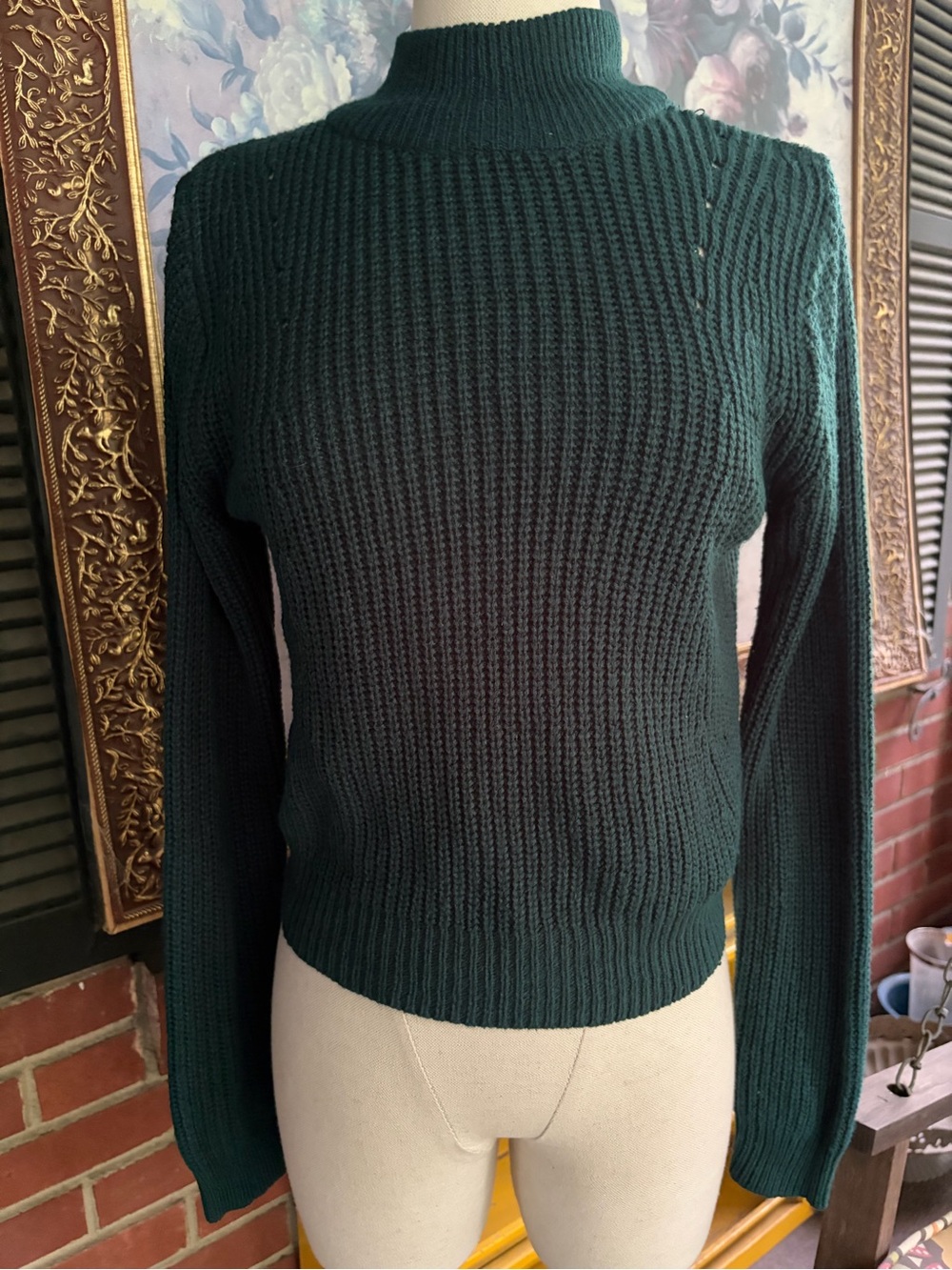 Wet Seal Deep Green Ribbed Mock Neck Sweater